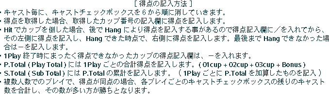 バスフィッシング用ルアーピッチングゲーム3cupルール得点記入方法